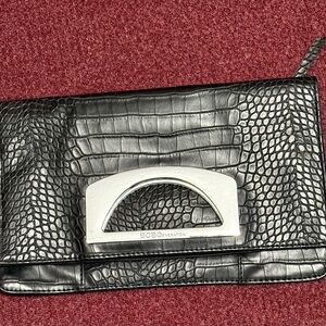 VTG Y2K BCBGeneration Croc Embossed Clutch Black Folding Envelope Mob Wife Purse